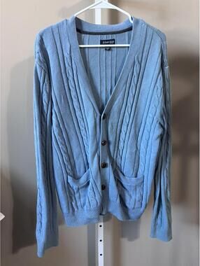 St John’s Bay Blue Cable Knit Cardigan Small Classic Grandpa Sweater
